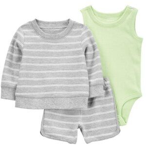 NWT. CARTER'S Baby Boy Shorts, Sweatshirt and Bodysuit 3-Pc Set